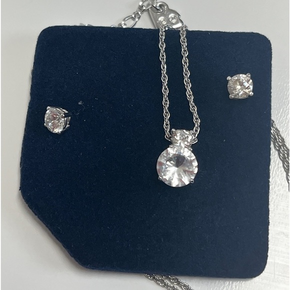 Swarovski Jewelry - Swarovski Brilliant Crystal Rhodium Solitaire Necklace & studs. Rhodium Plated